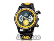 Modische Armbanduhr Herren - rundes Ziffernblatt schwarz-gelb - Analog Uhr